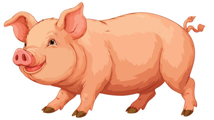 Adorable Cartoon Pig Illustration with Outline, Cute Animal Design for Children's Projects