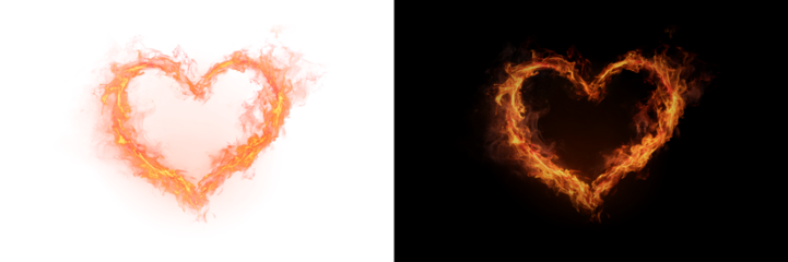 Fire Heart Shape for visual overlay with Sparks and Glow Transparent PNG element