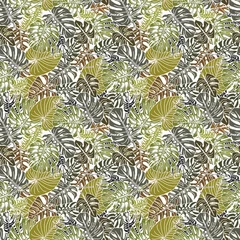 Canvas schilderij Jungle Natural Tropical Leaves Seamless Pattern - Seamless tropical foliage pattern with monstera, palm and banana leaves in natural green and earthy tones, ideal for fabric, wallpaper and surface design.  © burcu
