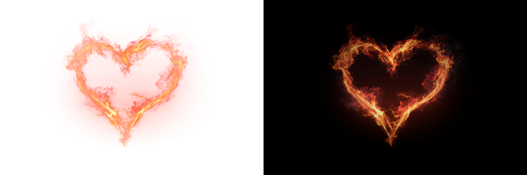 A fire heart shape with sparks isolated PNG for overlay on transparent background - Powered by Adobe