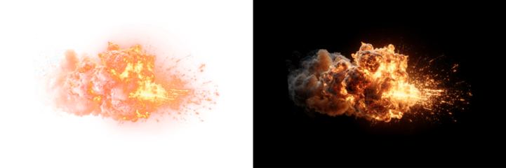 Fire explosion with sparks and smoke isolated PNG for overlay on transparent background