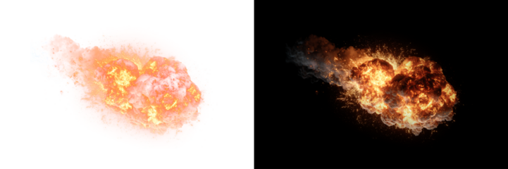 Fireball explosion with sparks and smoke isolated PNG for overlay on transparent background