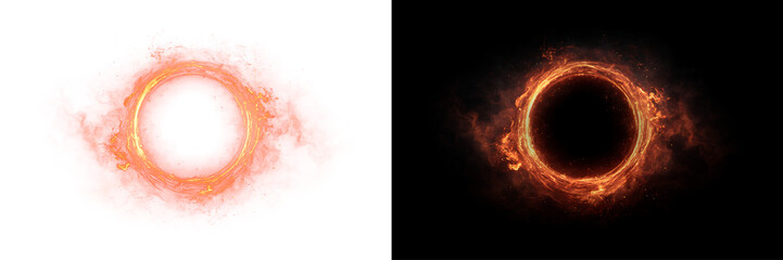 Fototapeta premium A burning fire ring with sparks and flames isolated on a transparent PNG background for overlay