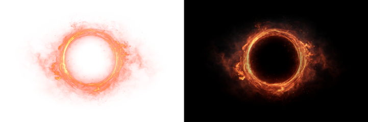 A burning fire ring with sparks and flames isolated on a transparent PNG background for overlay