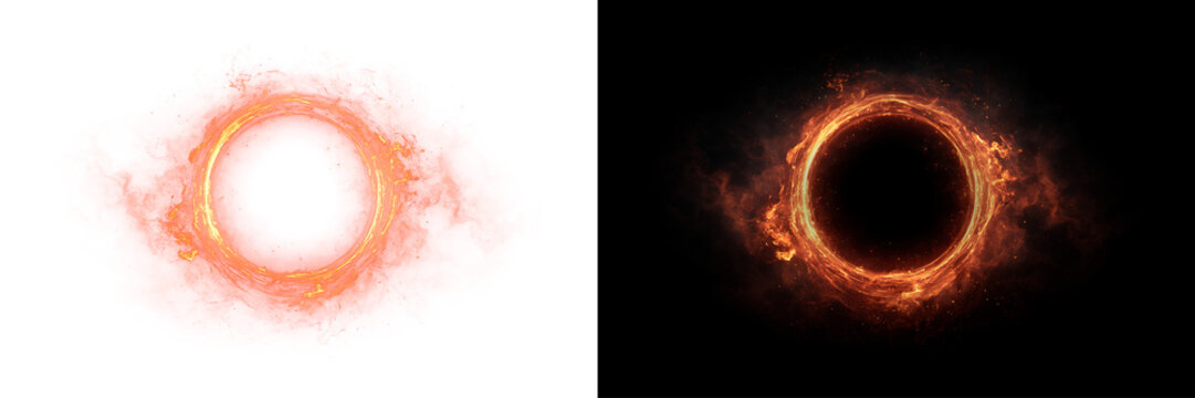 A burning fire ring with sparks and flames isolated on a transparent PNG background for overlay