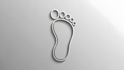 Minimalist silver footprint icon on a reflective surface