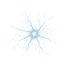 Obraz premium Blue electric burst flare, cyan lightning discharge with radial branches and glowing core on transparent background