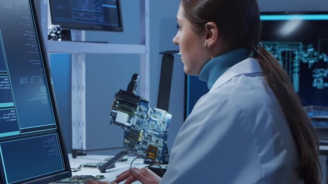 Scientific laboratory filled with various research equipment. Scientists are conducting experiments and research. Science and technology concept.