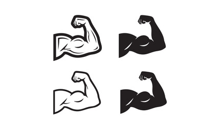 Obraz premium Vector illustration of strong arm flexing bicep muscle in four angles