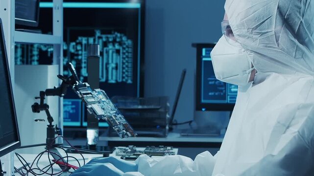 Scientific laboratory filled with various research equipment. Scientists are conducting experiments and research. Science and technology concept.