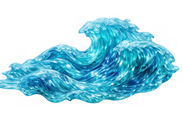 Breaking ocean waves creating dynamic forms and splashing liquid blue water with a transparent background