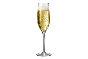 Glass of sparkling wine with bubbles, celebrating success, luxury, and festive occasions on transparent background