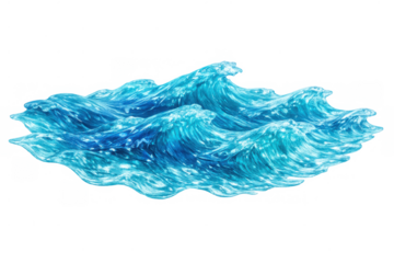 Blue ocean waves creating ripples and splashes, dynamic water surface with white foam, transparent background