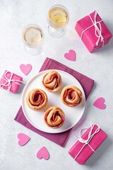 Sausage roses puff pastry for Valentine's day holiday