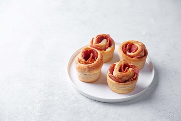 Sausage roses puff pastry for Valentine's day holiday