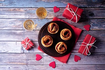 Sausage roses puff pastry for Valentine's day holiday