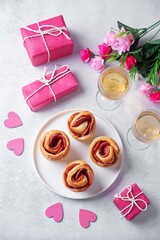 Sausage roses puff pastry for Valentine's day holiday