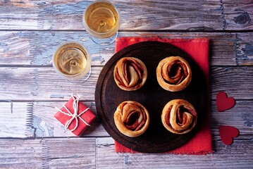 Sausage roses puff pastry for Valentine's day holiday