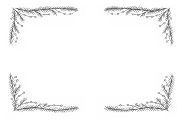 Christmas frame with pine branches forming a festive border, featuring white decorative elements on a transparent background