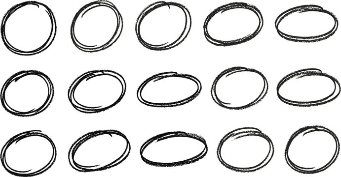 Set of hand drawn scribble circles and ovals for highlighting.