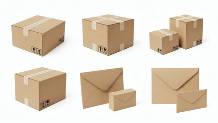 Cardboard boxes and envelopes set for delivery concept