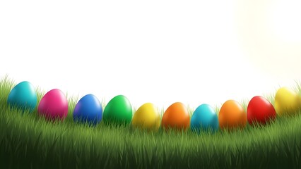Fototapeta premium Vibrant easter eggs in a lush green grassy field on a bright sunny day