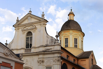 Former baroque church of Saint Francis (San Francesco), now auditorium, in Chiavari near Genova on an early september evening