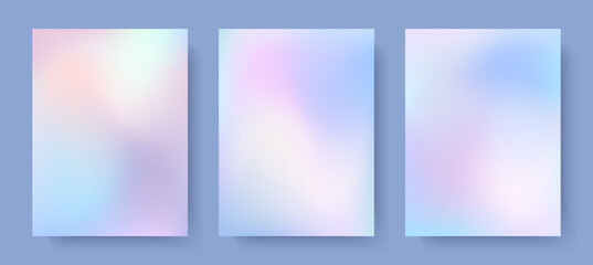 Fototapeta premium Gradient winter backgrounds in soft pastel colors.Vector aurora banners in blue,pink,purple,white.Dreamy watercolor wallpapers.Delicate minimal designs for prints;ad,covers;branding.
