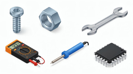 Metal tools and electronic devices set for engineer 