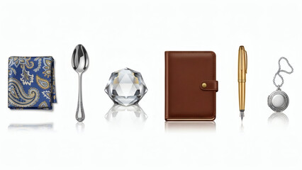 Assortment of luxury items aligned in a row