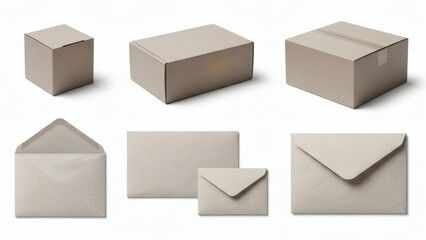 Various cardboard boxes and envelopes of different sizes. 