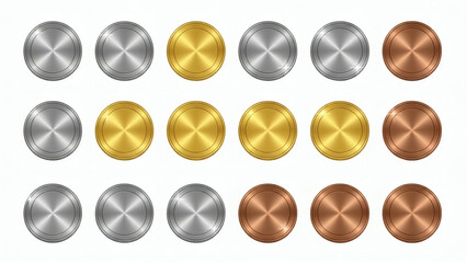 Metal Coins Collection in Gold, Silver, and Copper Tones 