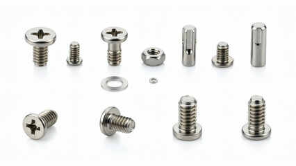 Different types of screws and fixings for industry and construction