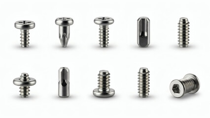 Close-up of metal screws isolated on plain background 