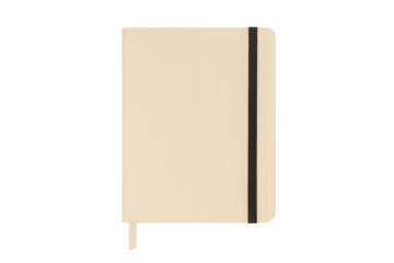 Beige notebook with elastic band and bookmark on transparent background