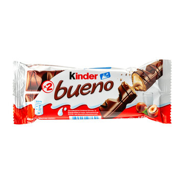 Yerevan Armenia 1.10.2026. A close up of a Kinder Bueno chocolate bar