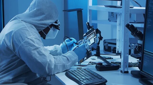 Scientific laboratory filled with various research equipment. Scientists are conducting experiments and research. Science and technology concept.