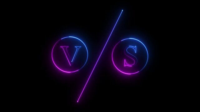Neon VS text icon bars animation on a black background,with 4k video animation.