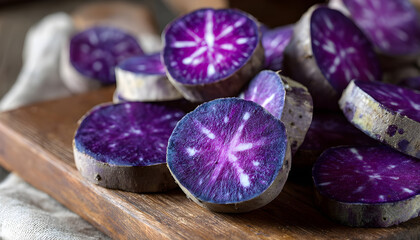 close up slice purple yam potato