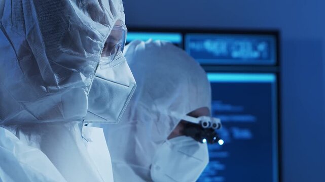 Scientific laboratory filled with various research equipment. Scientists are conducting experiments and research. Science and technology concept.