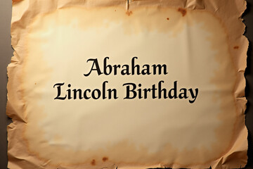 Old parchment paper with Abraham Lincoln Birthday text, with copy space