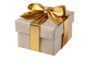 Obraz premium Gift Box With Shiny Gold Bow On Transparent Background
