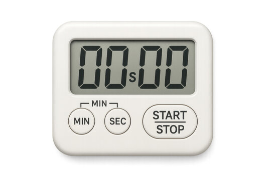 White digital kitchen timer showing zero display