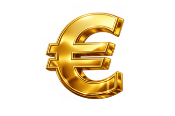 Golden euro currency symbol in 3d presenting finance, banking, business, and wealth, transparent background