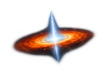 Black hole accretion disk with powerful energy jets ejecting into space, showing a quasar structure
