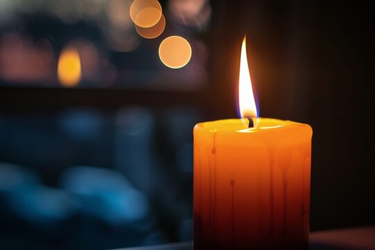 Close-up of burning candle flame in dark room - Powered by Adobe