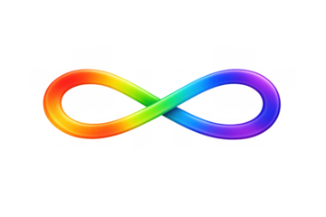 Infinity rainbow symbol representing neurodiversity, autism awareness, endless possibilities, and continuous support