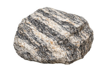 Fototapeta premium Gneiss metamorphic rock on transparent background showing striped and foliated texture, geology and mineralogy concept