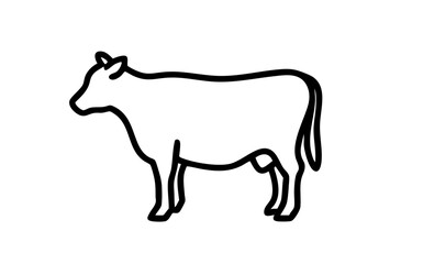 Cow outline silhouette in side view. Simple cattle line drawing illustration. Farm animal symbol concept for design and print.