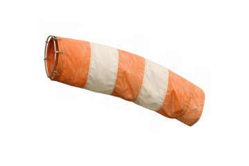 Windsock showing wind direction for aviation safety, indicating weather conditions at an airport or airfield with transparent background